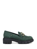 Green Suede Loafers With Lug Sole