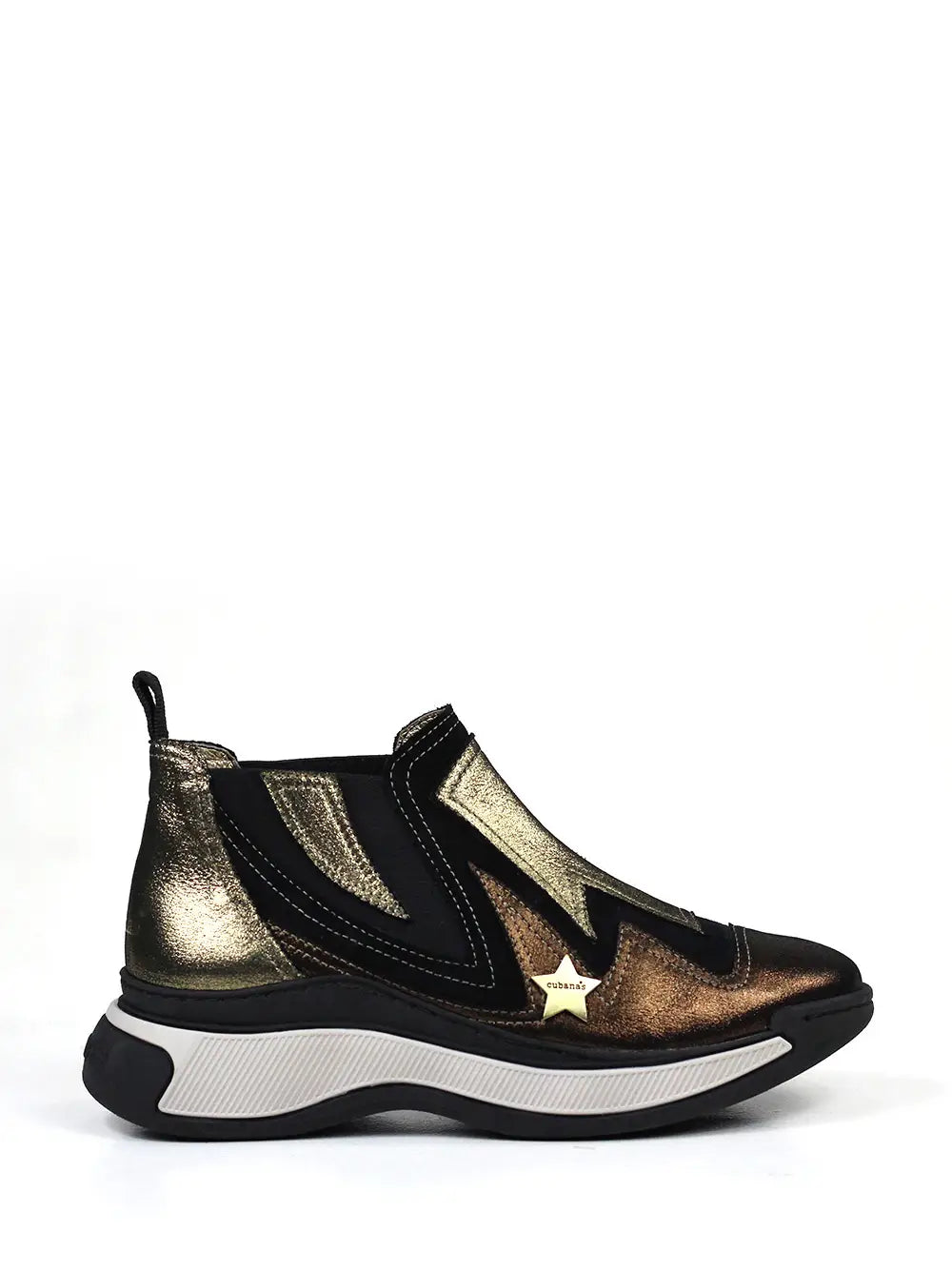 Metallic Gold and Brown Leather Trainers with Chunky Sole