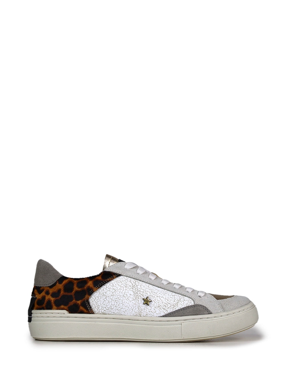 Ténis em Pele Branca e Animal Print Leopardo