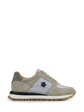 White Fabric and Beige Suede Trainers