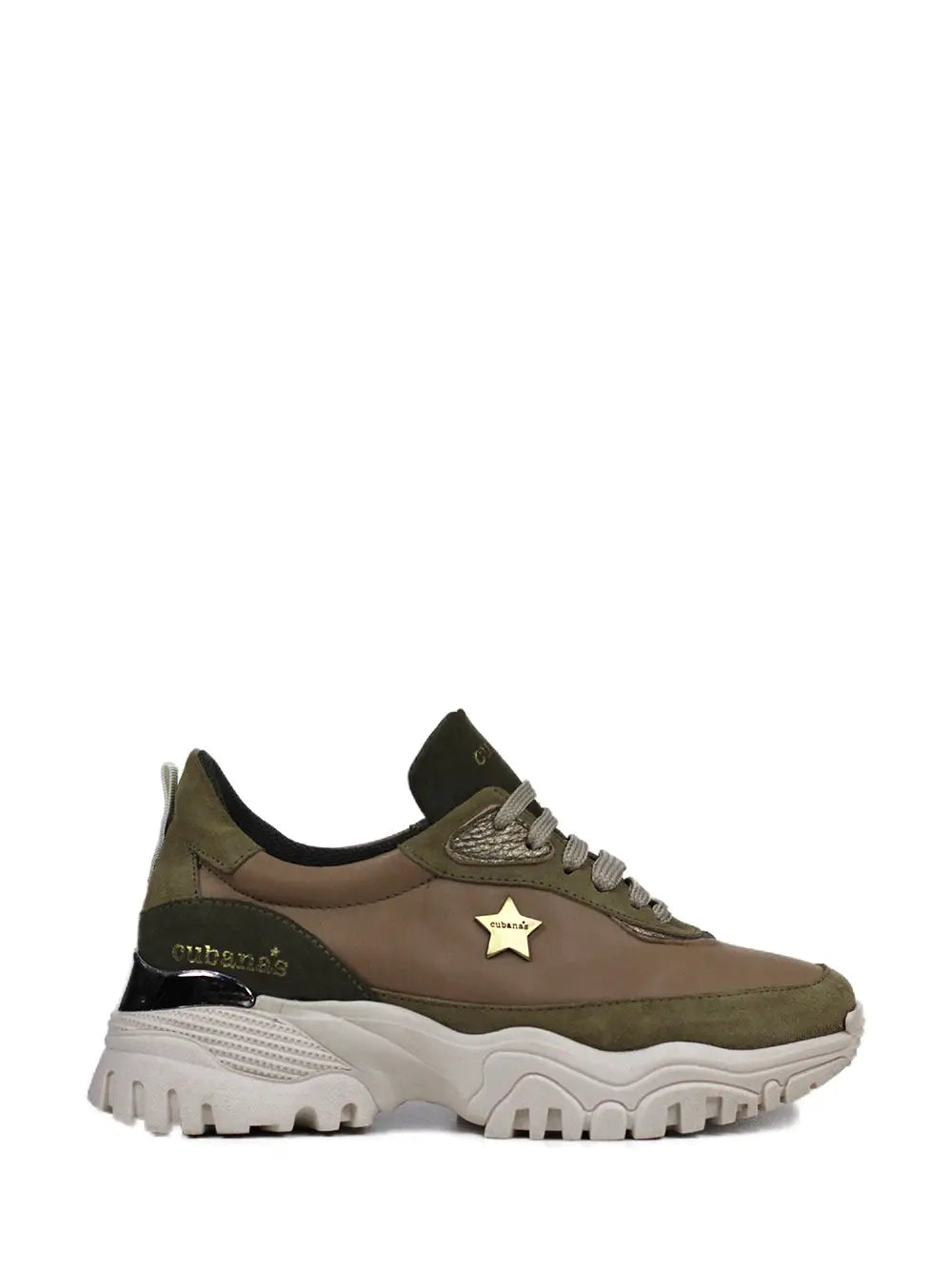 Camel Leather and Suede Trainers with Track Sole
