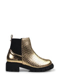 Bota em Pele Dourada com Efeito Croco