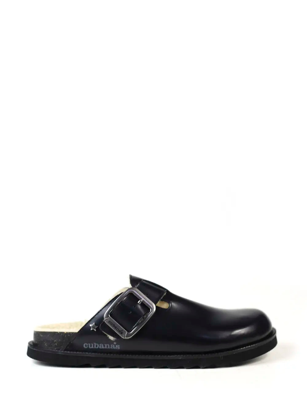 Men's Black Leather and Natural Fur Sandals
