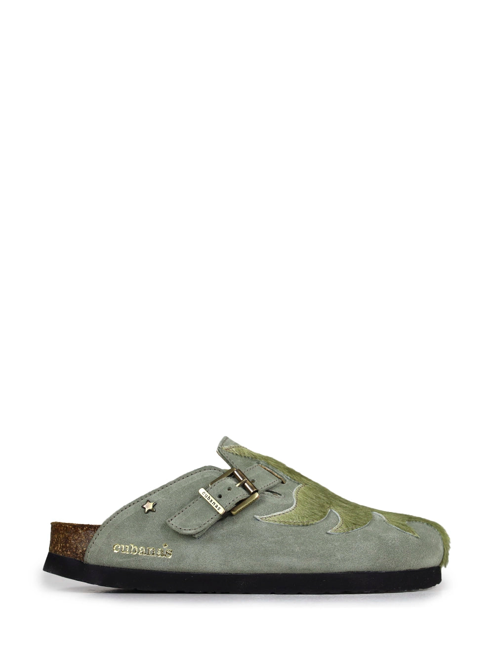 Maria Green Suede and Fur Sandals