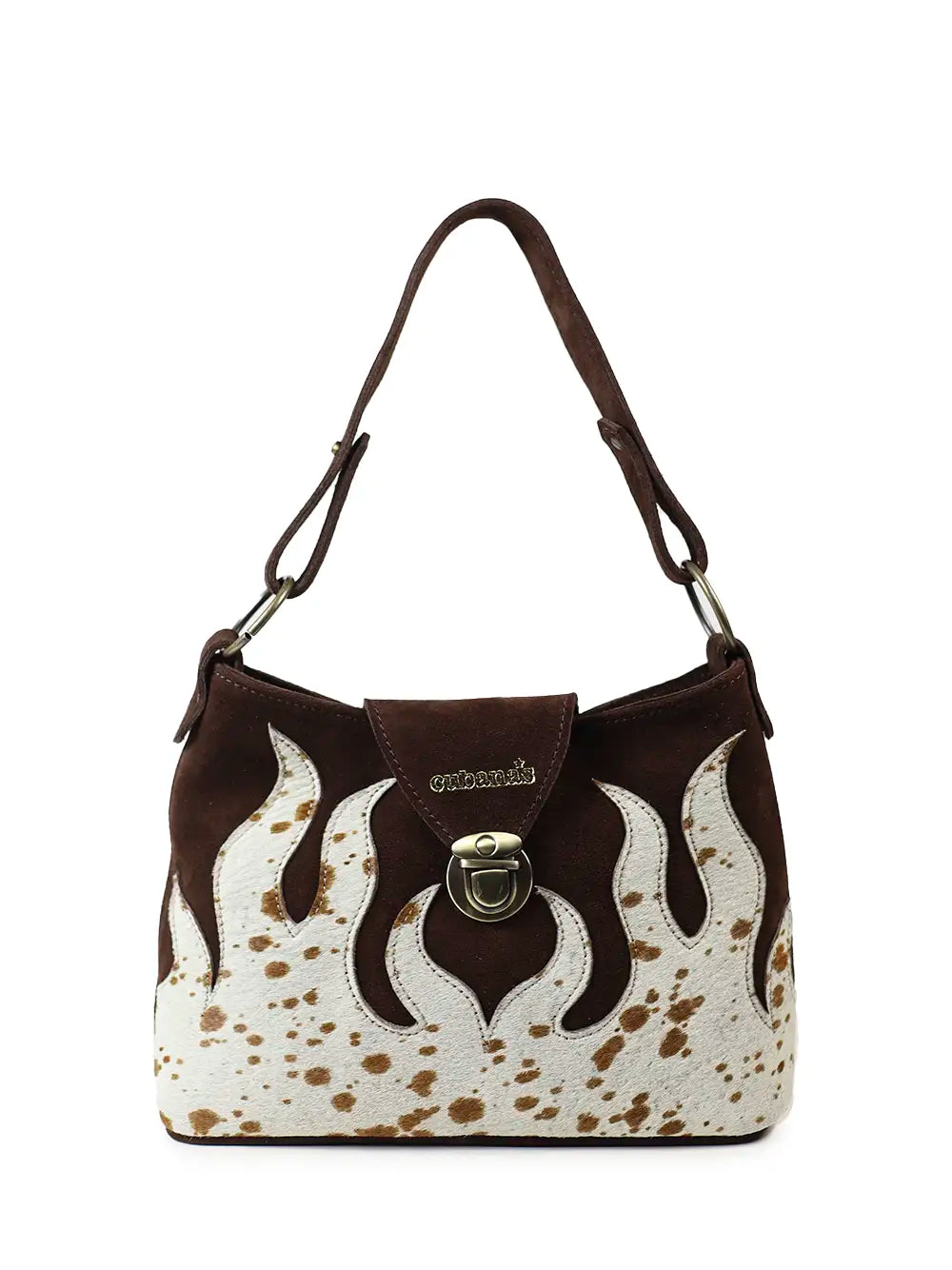 Mala em Camurça Castanha e Animal Print Vaca