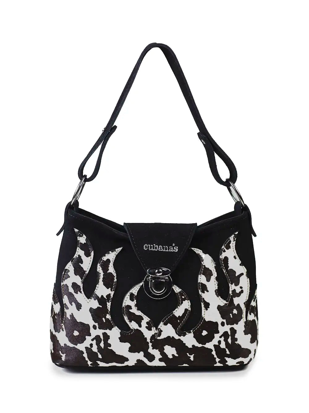 Mala em Camurça Preta e Animal Print Vaca