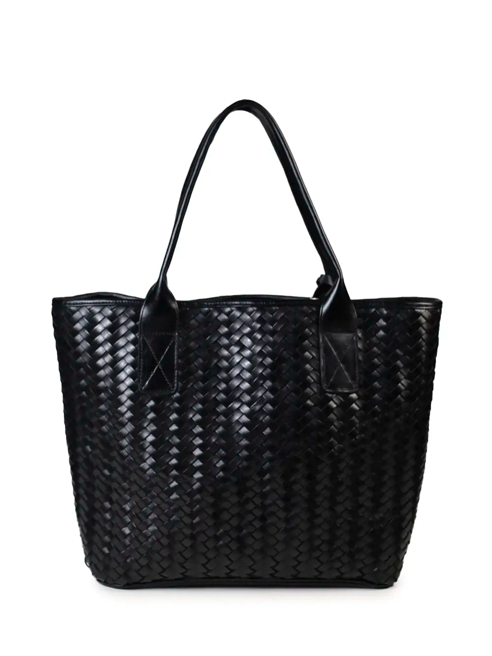 Black Braided Leather Shopper Bag
