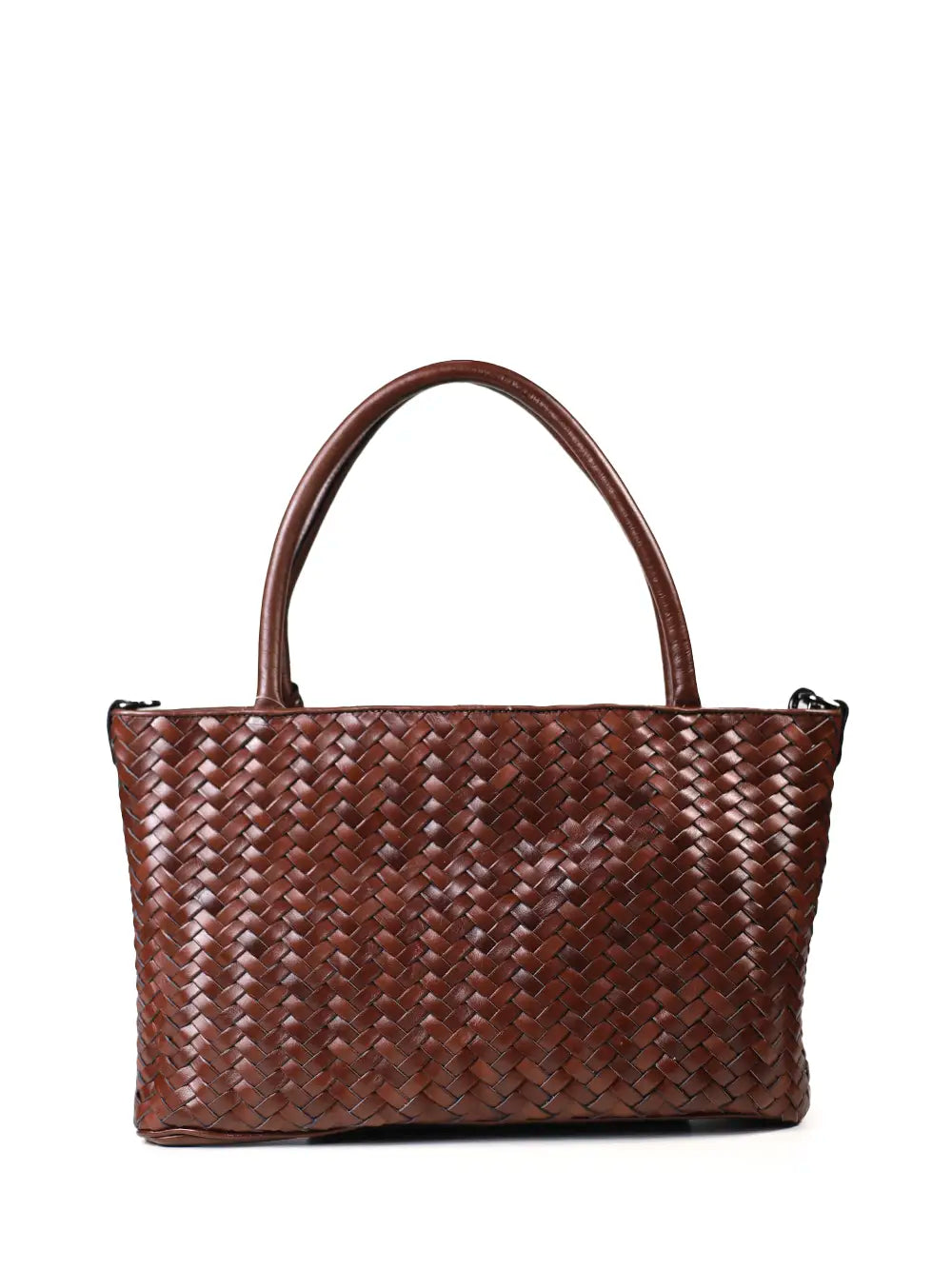 Midi Braided Brown Leather Bag
