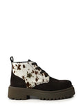 Bota em Camurça Castanha e Animal Print de Vaca