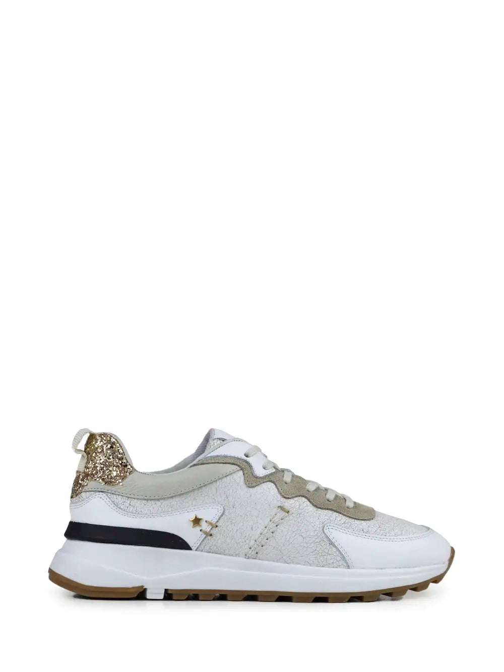White Leather Trainers with Glitter Detail
