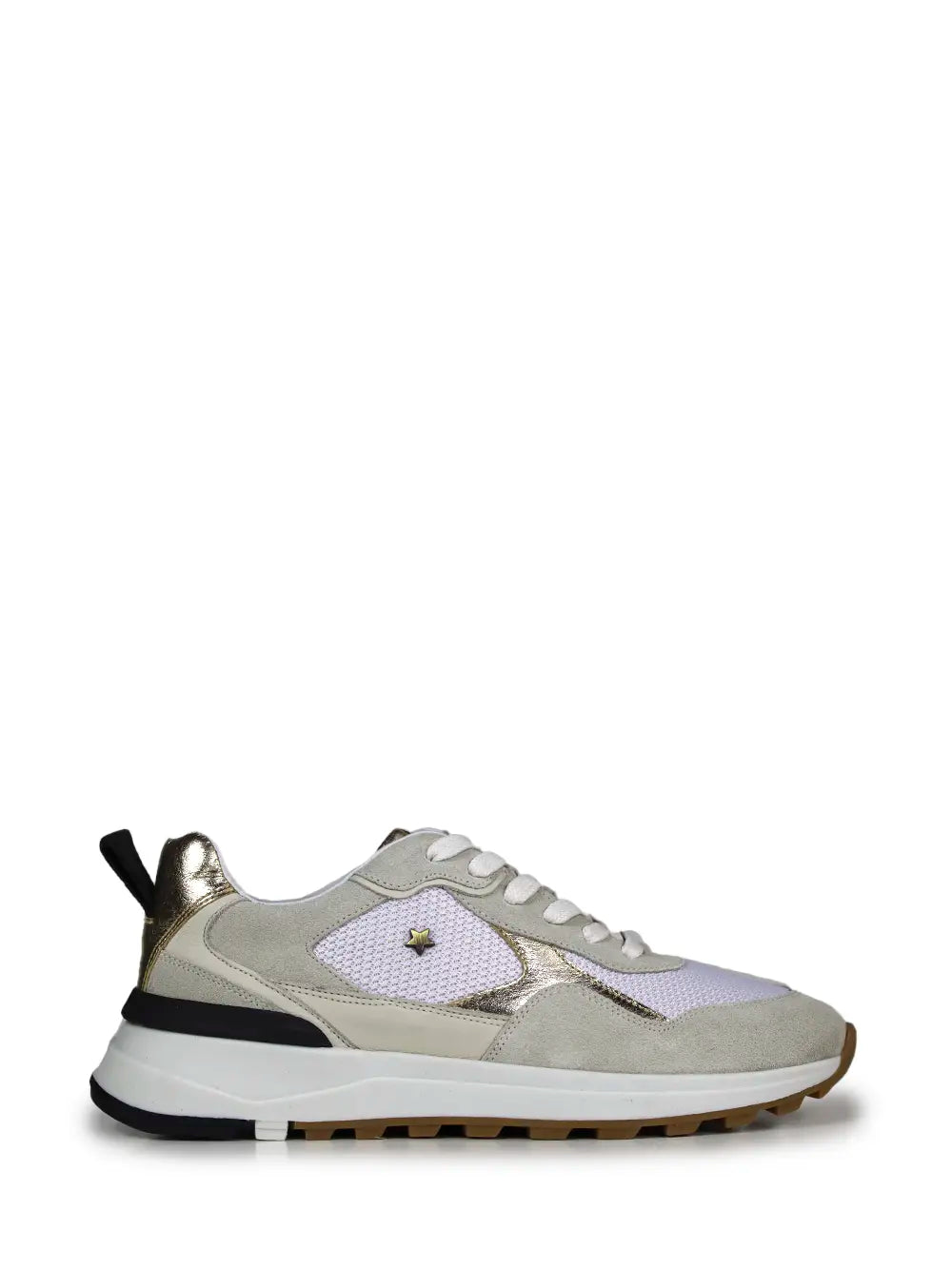 White Leather and Grey Suede Trainers