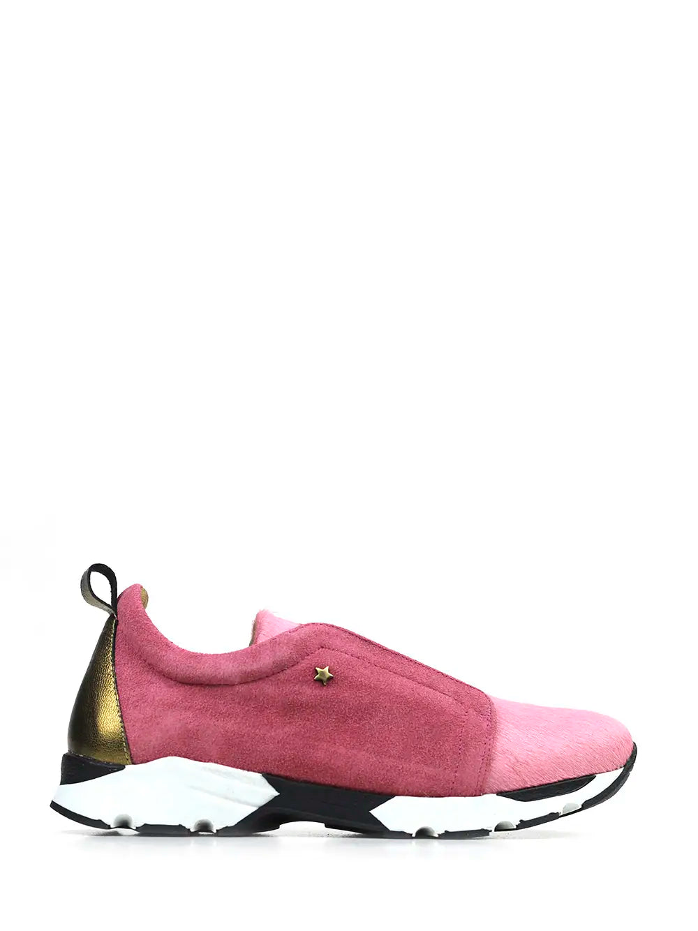 Pink Suede Trainers with Gold Metallic Elastic