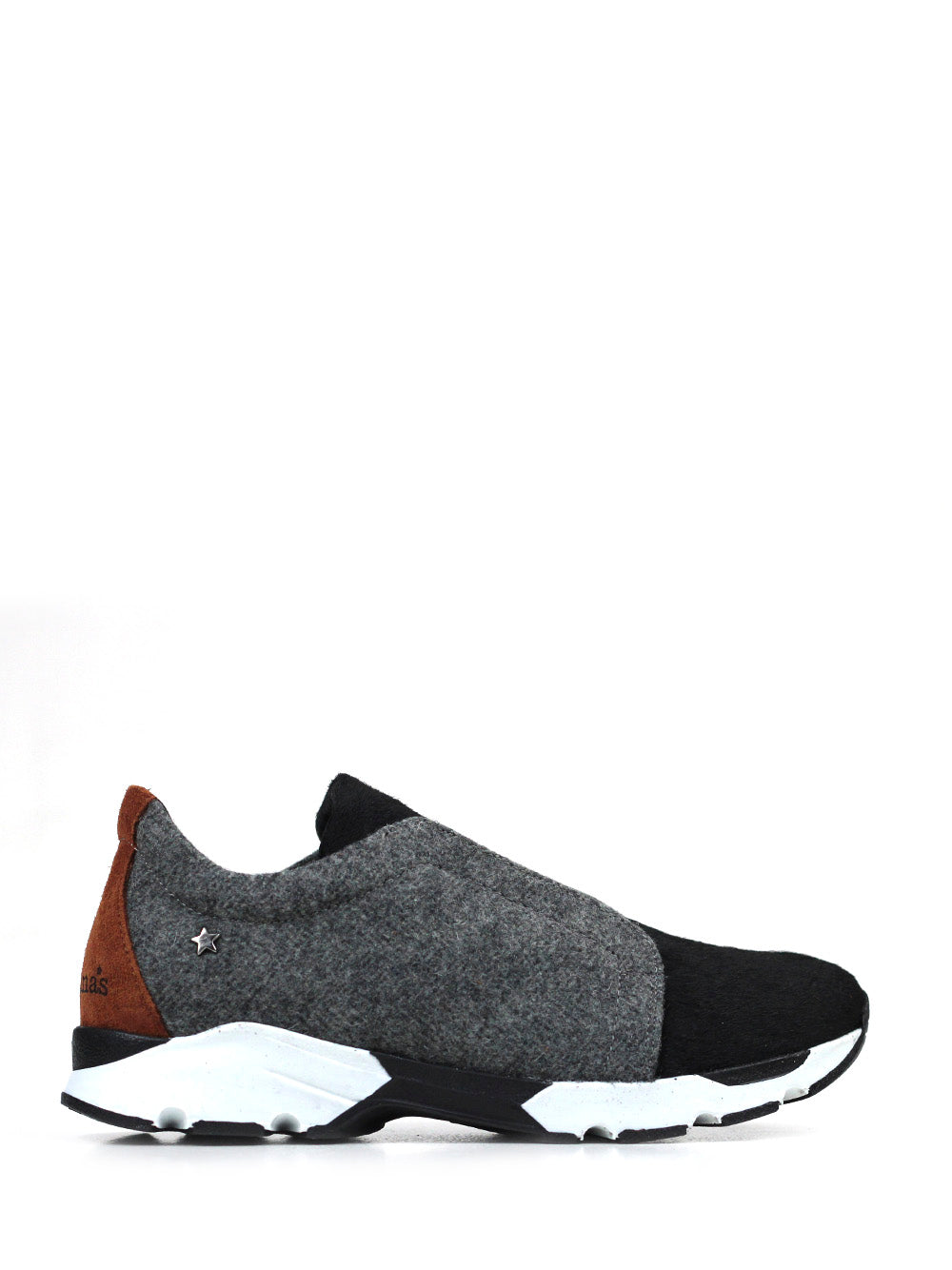 Grey Burel Sneakers with Black Fur