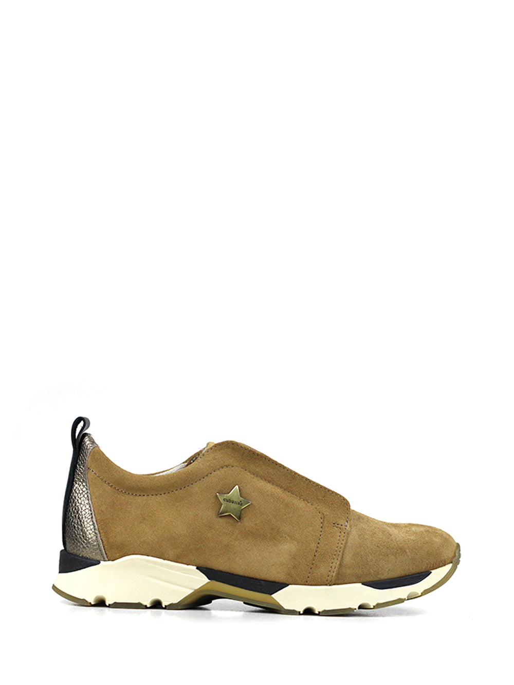 Brown Suede Trainers with Metallic Elastic