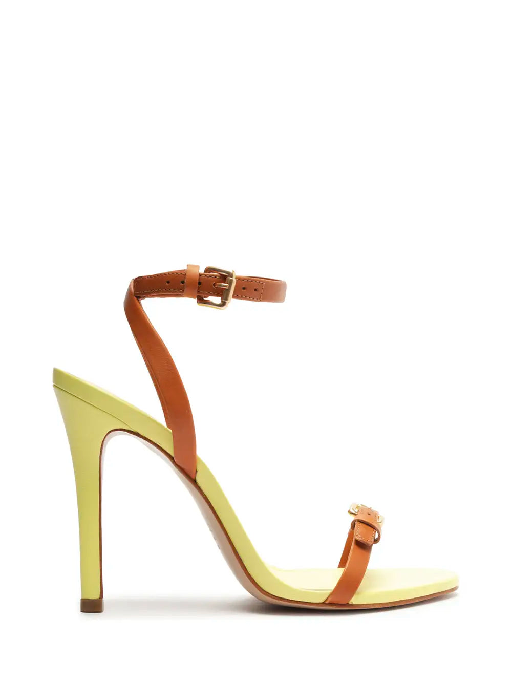 Schutz Yellow Leather and Camel Strap Sandal
