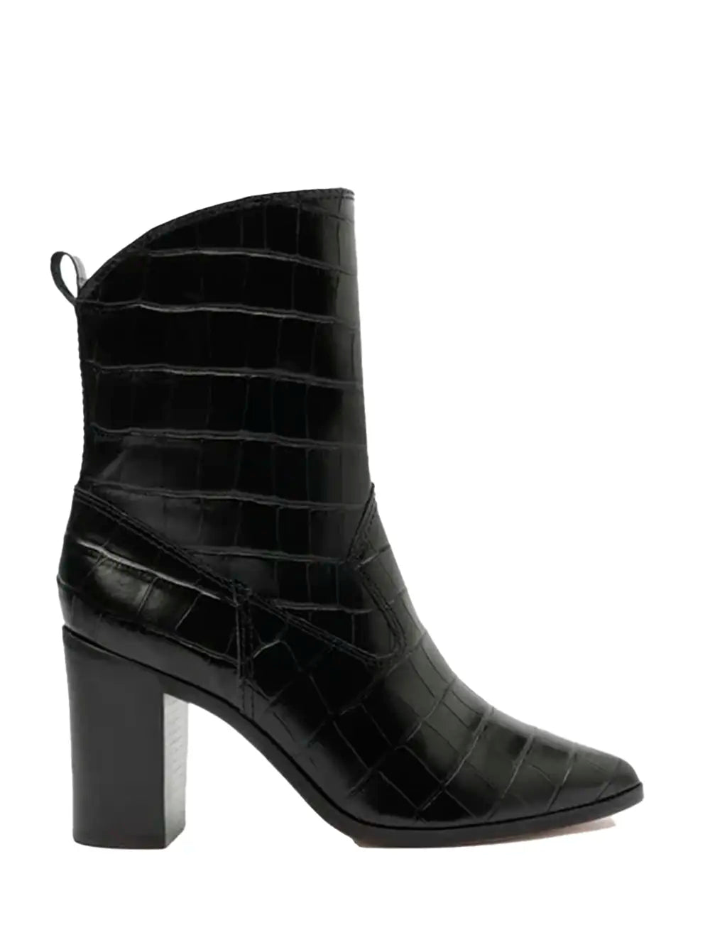 Schutz Black Leather and Croc-Effect Boot