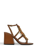 Schutz Brown Leather and Bead Sandals