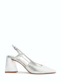 Silver Schutz Leather Pumps with Block Heel