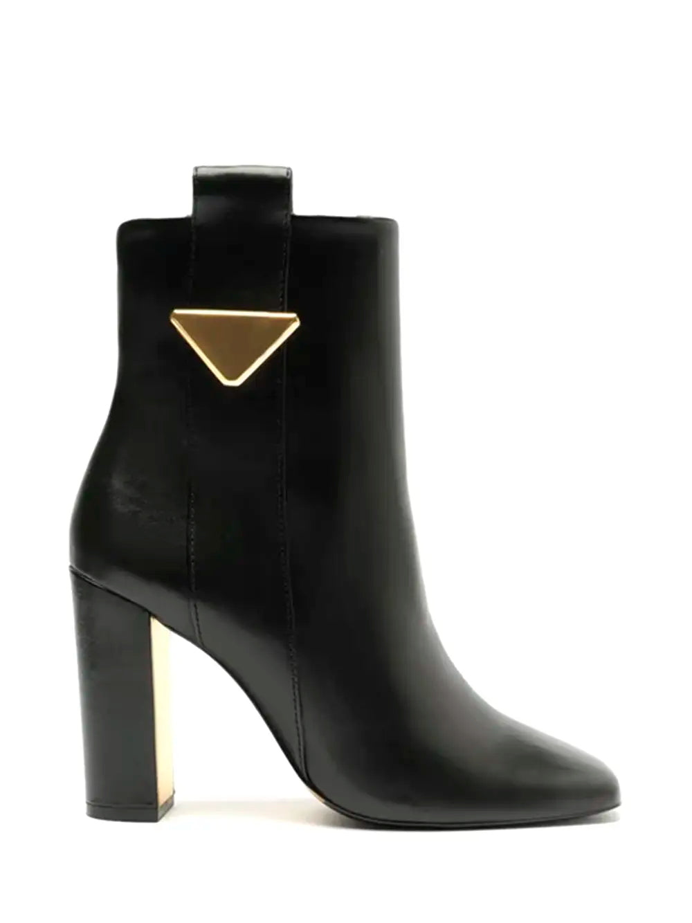 Schutz Black Leather Boot with Gold Detail
