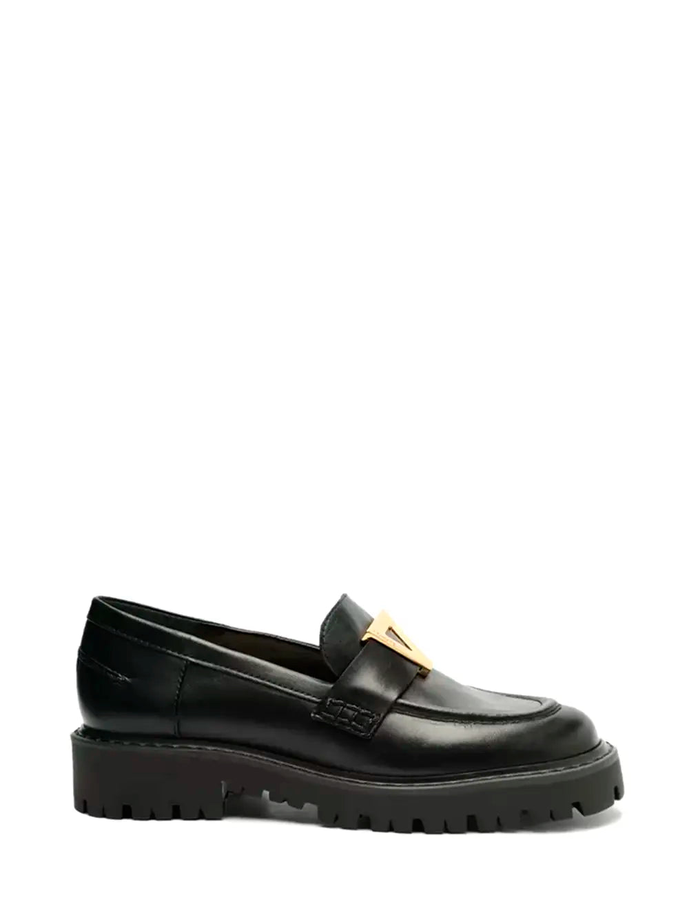Loafer Preto Schutz em Pele com Pormenor Dourado