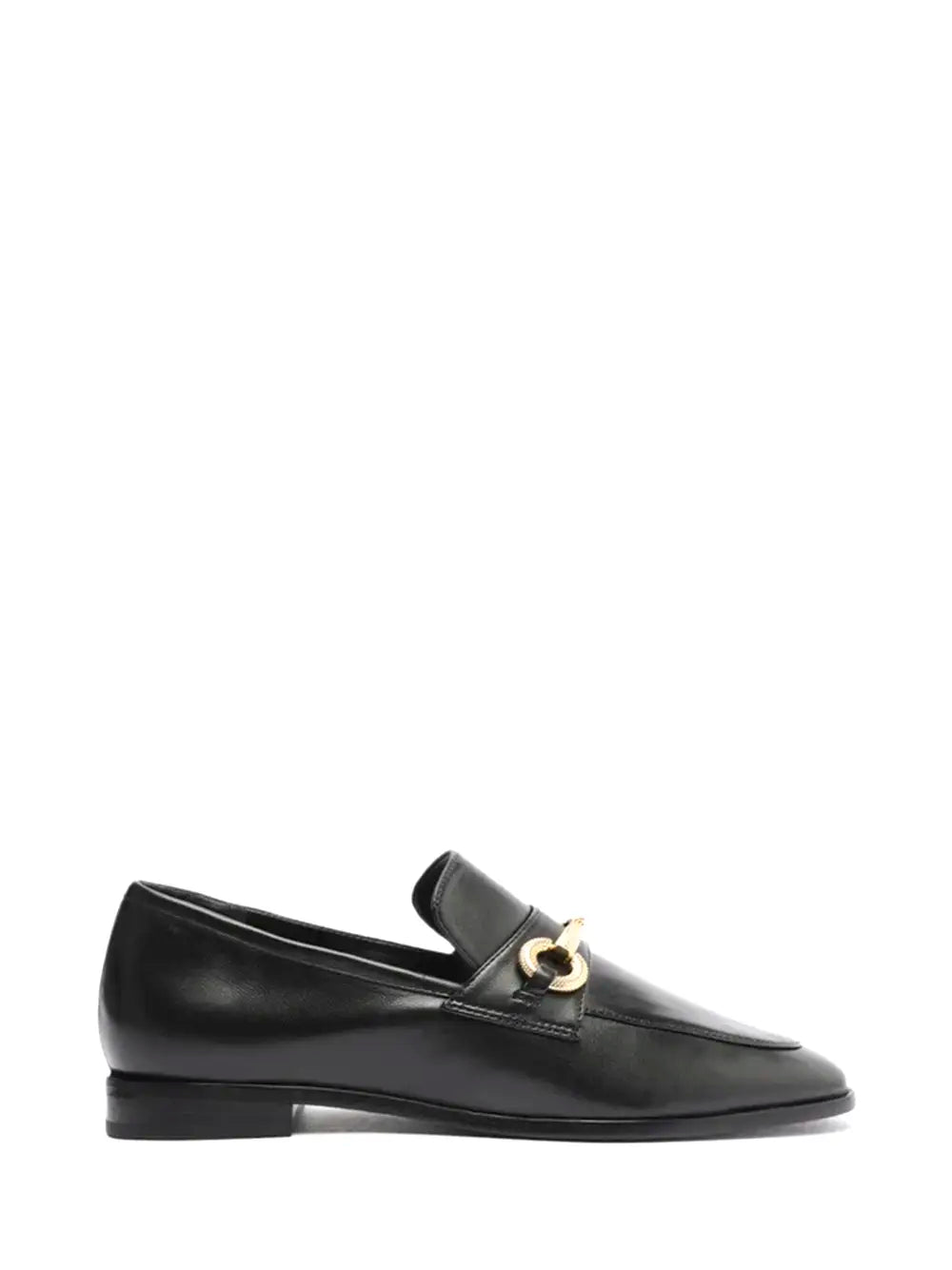 Loafer Preto Schutz em Pele com Pormenor em Dourado