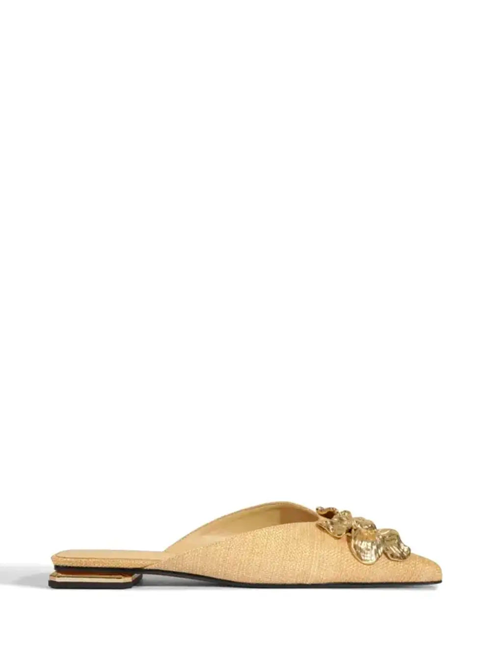 Mule Beige com Flor em Metal Dourado