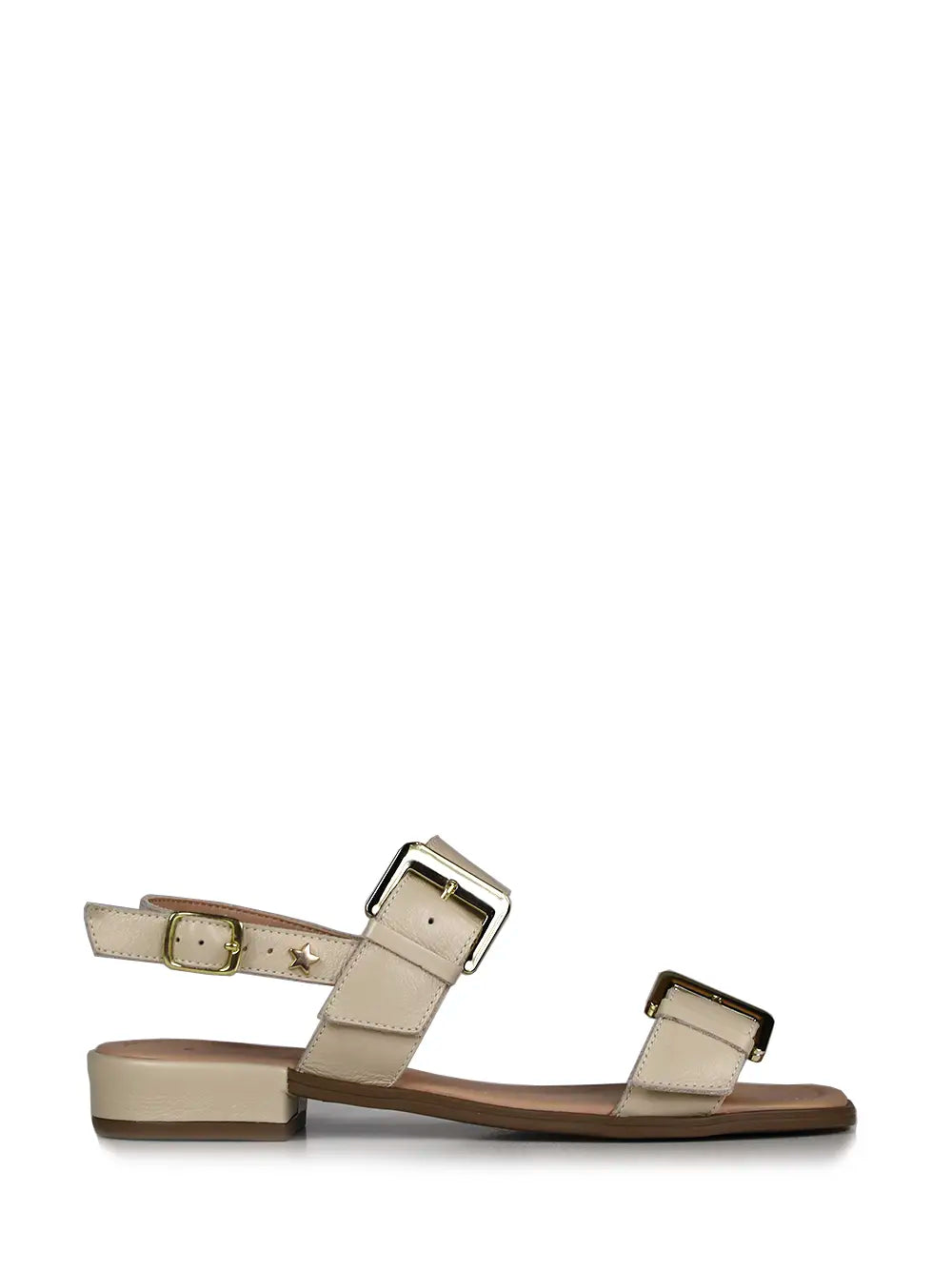 Sandália em Pele Off-White e Fivela