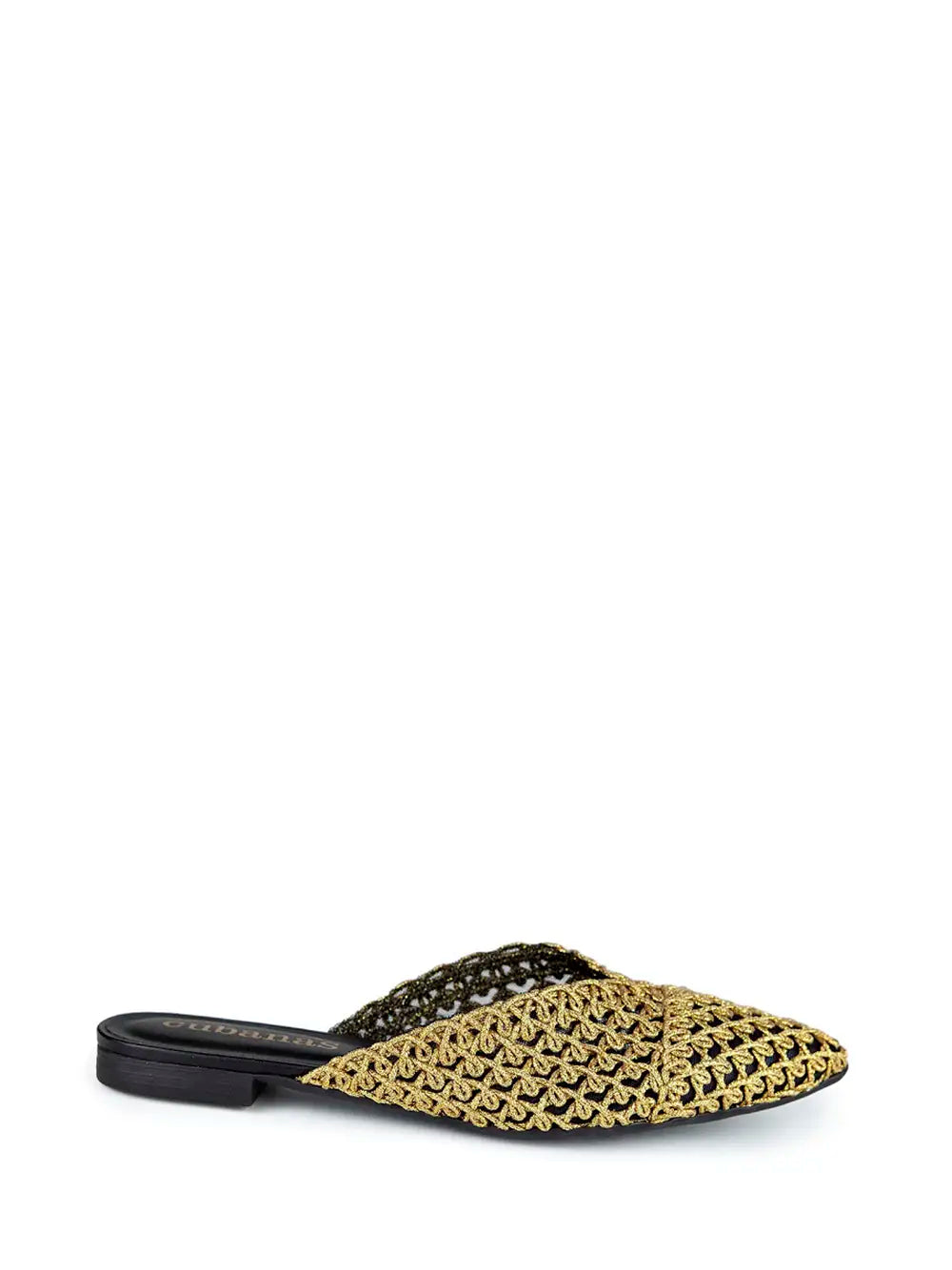 Mule em Crochet Dourado e Biqueira Fina