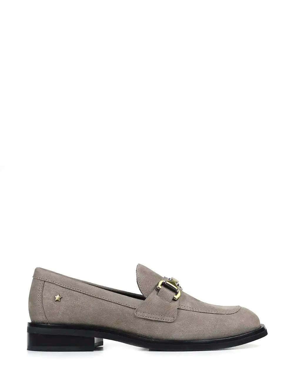Grey Leather Loafers with Gold Detail