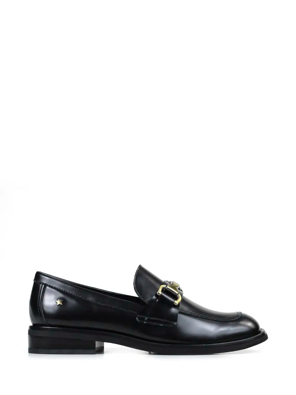 Black Leather Loafer with Gold Detail