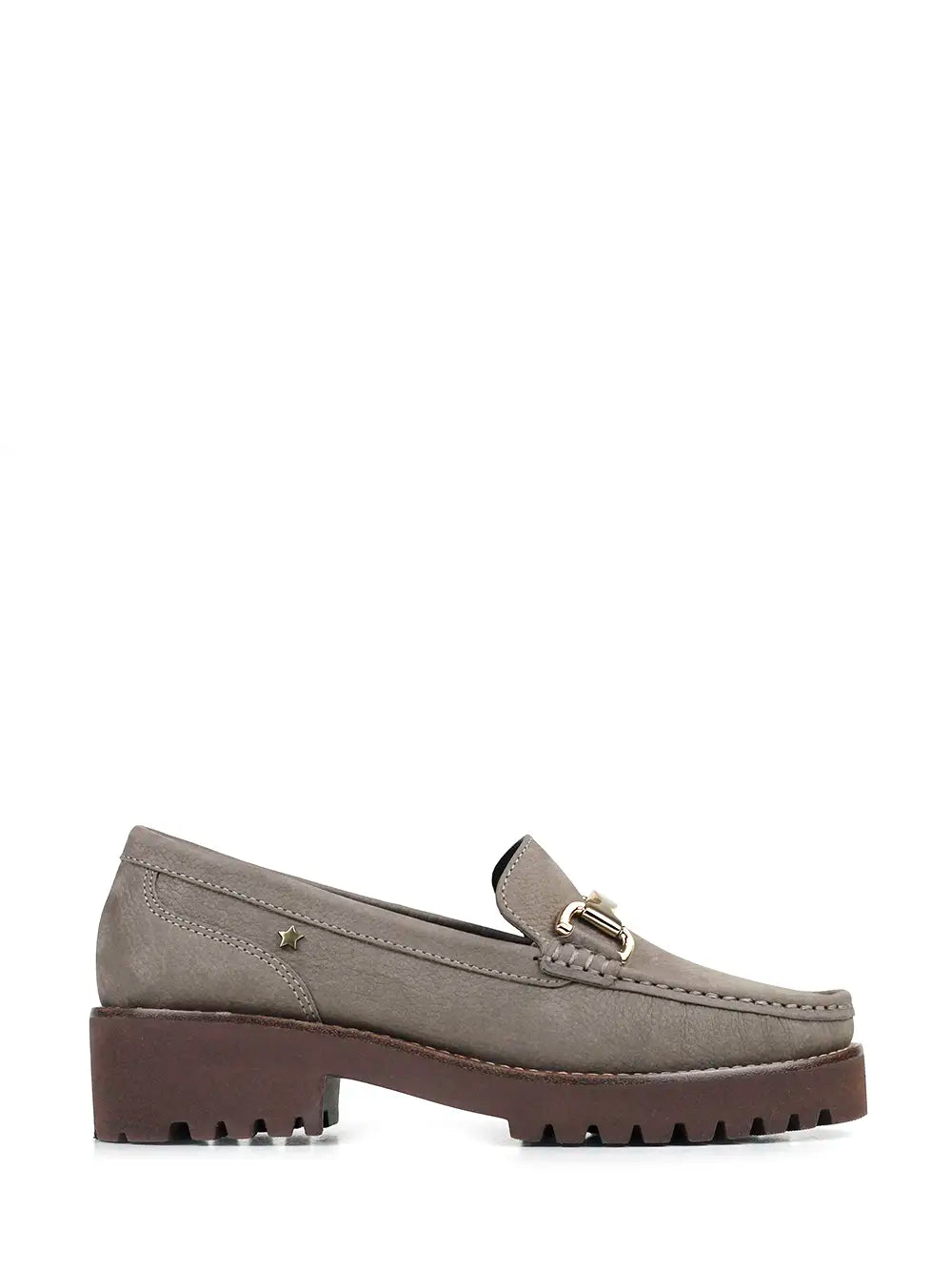 Grey Leather Loafers with Cleated Soles