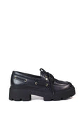 Loafer Preto em Pele e Laço