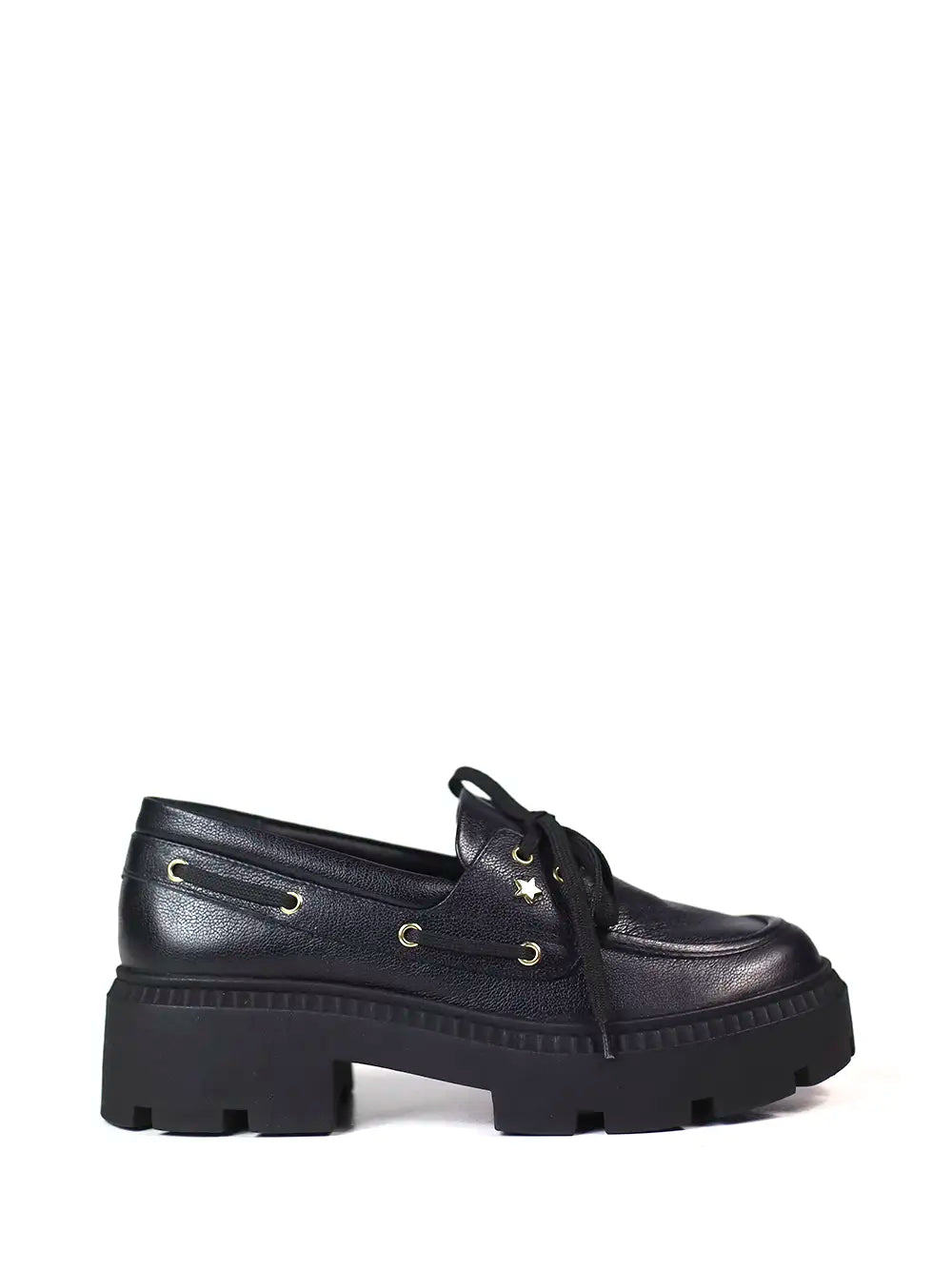 Black Leather Loafers with Bow
