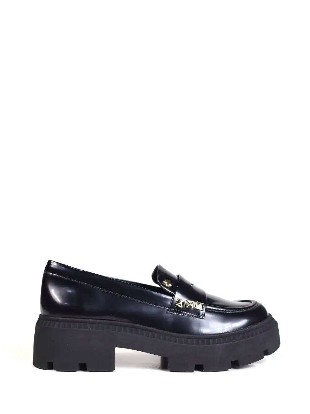 Black Leather Loafers with Spikes