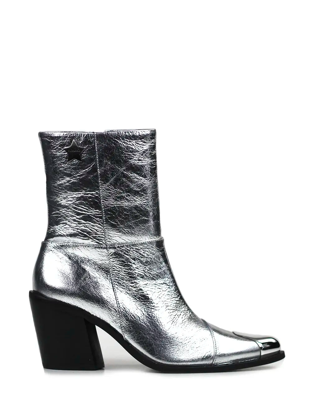 Bota em Pele Prata e Biqueira em Metal