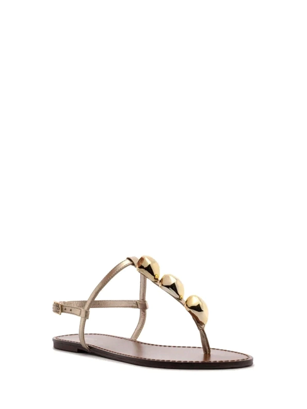 Gold Leather Flat Sandals with Organic Metal Details