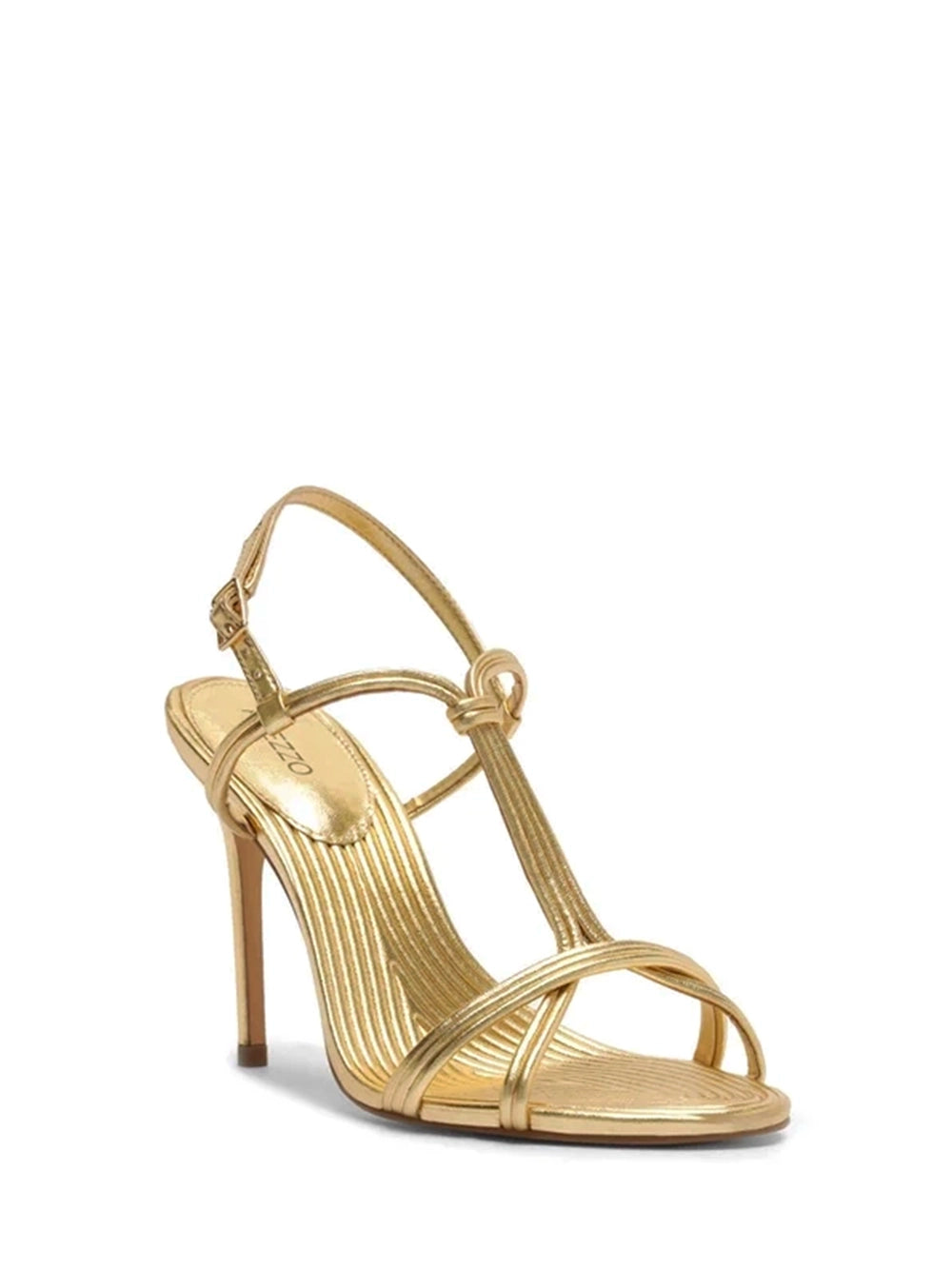 Gold Leather Strappy Sandals with Textured Details