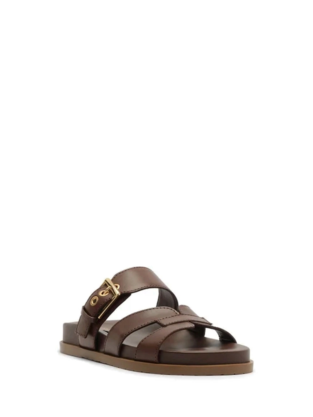 Brown Leather Sandal with Cut-out Strap and Buckle
