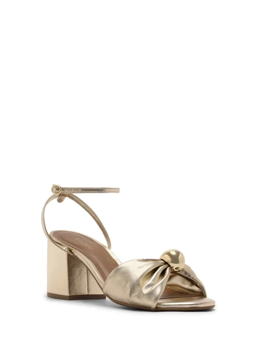 Gold Leather Mid-Heel Sandals