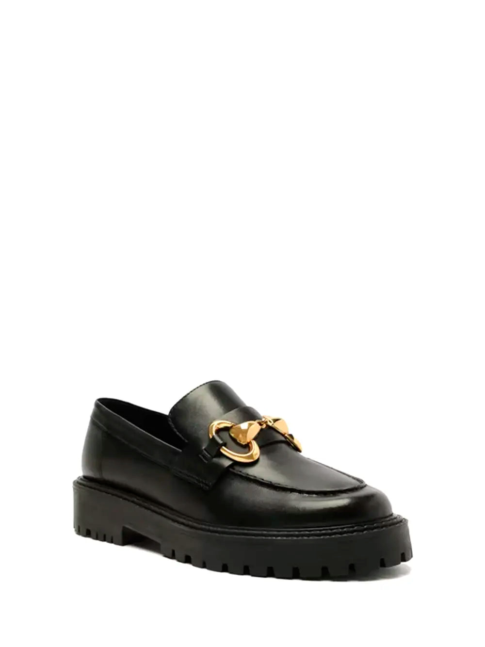 Arezzo Black Leather Loafer with Lug Sole