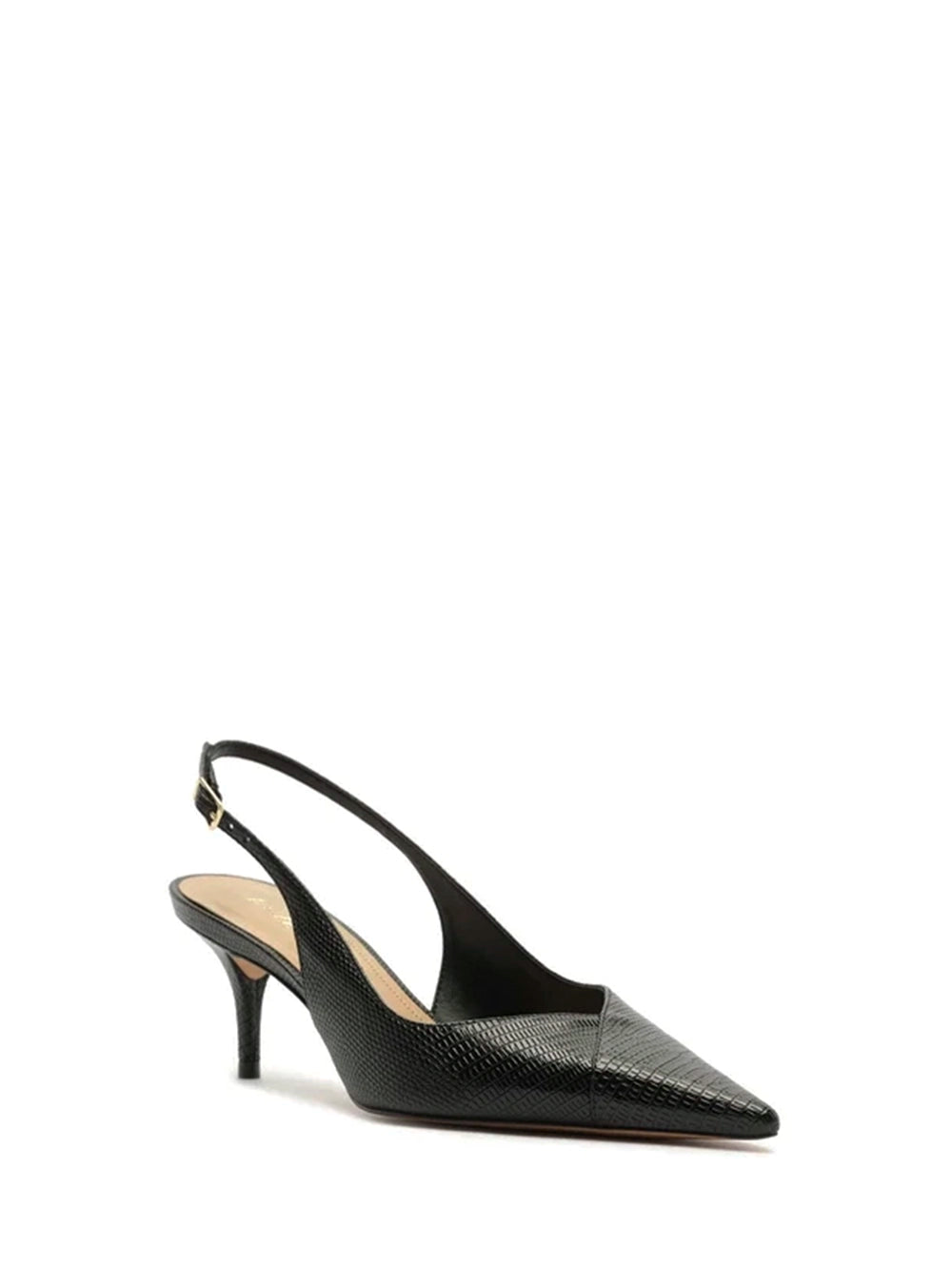 Scarpin Preto em Pele Salto Kitten Slingback