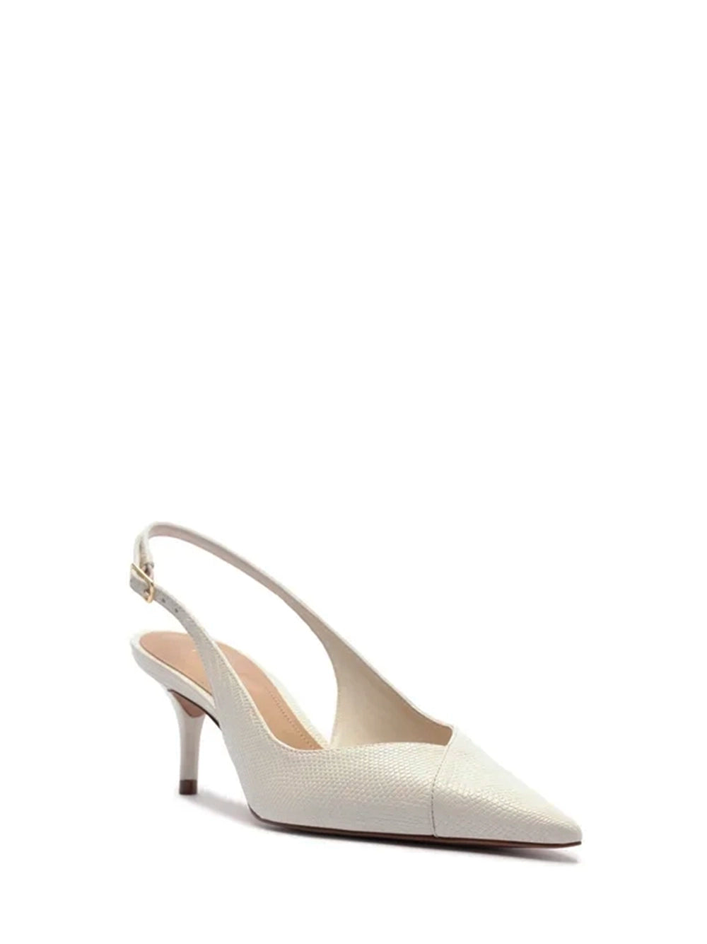 Scarpin em Pele Branca Salto Kitten Slingback