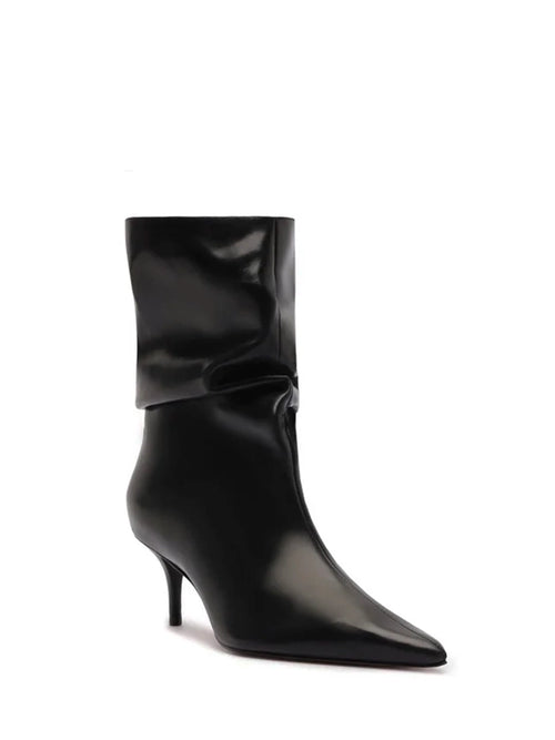Arezzo Black Leather Slouchy Shaft Boots