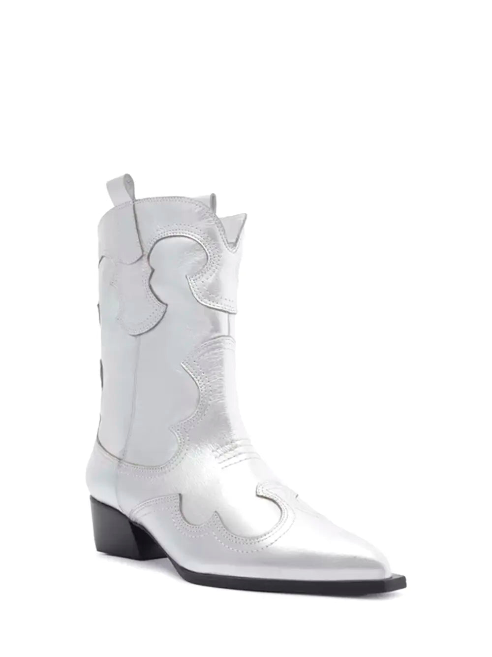 Arezzo Texan Boot in Silver Leather