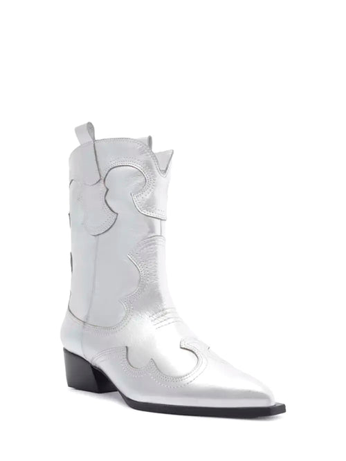 Arezzo Texan Boot in Silver Leather