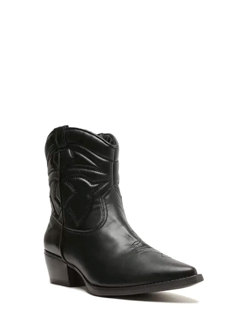 Arezzo Black Leather Cowboy Boots
