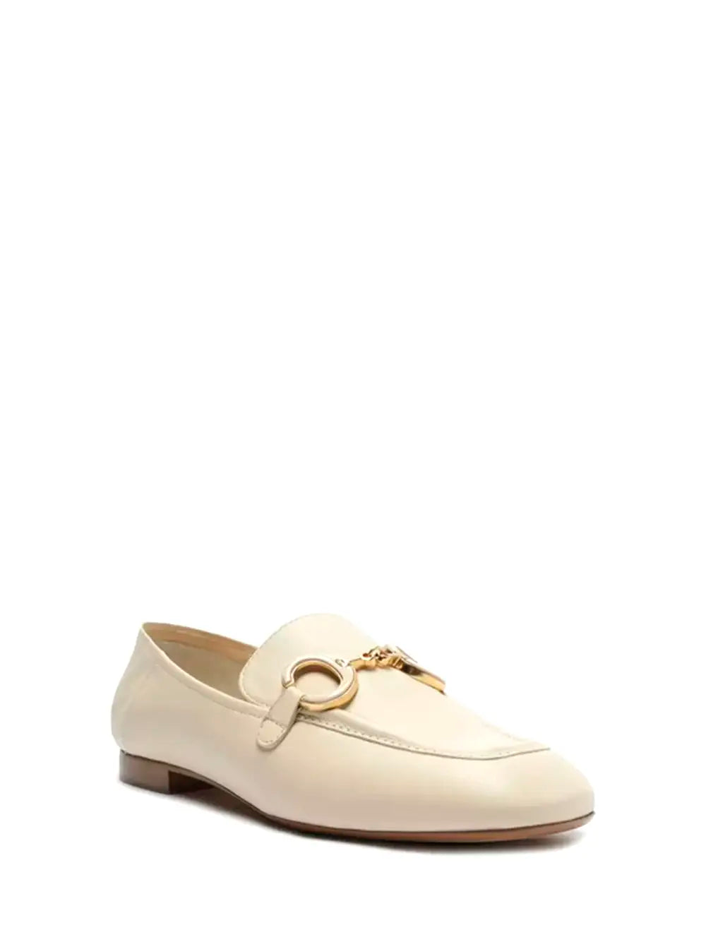 Loafer Arezzo em Pele Branca e Pormenor em Dourado