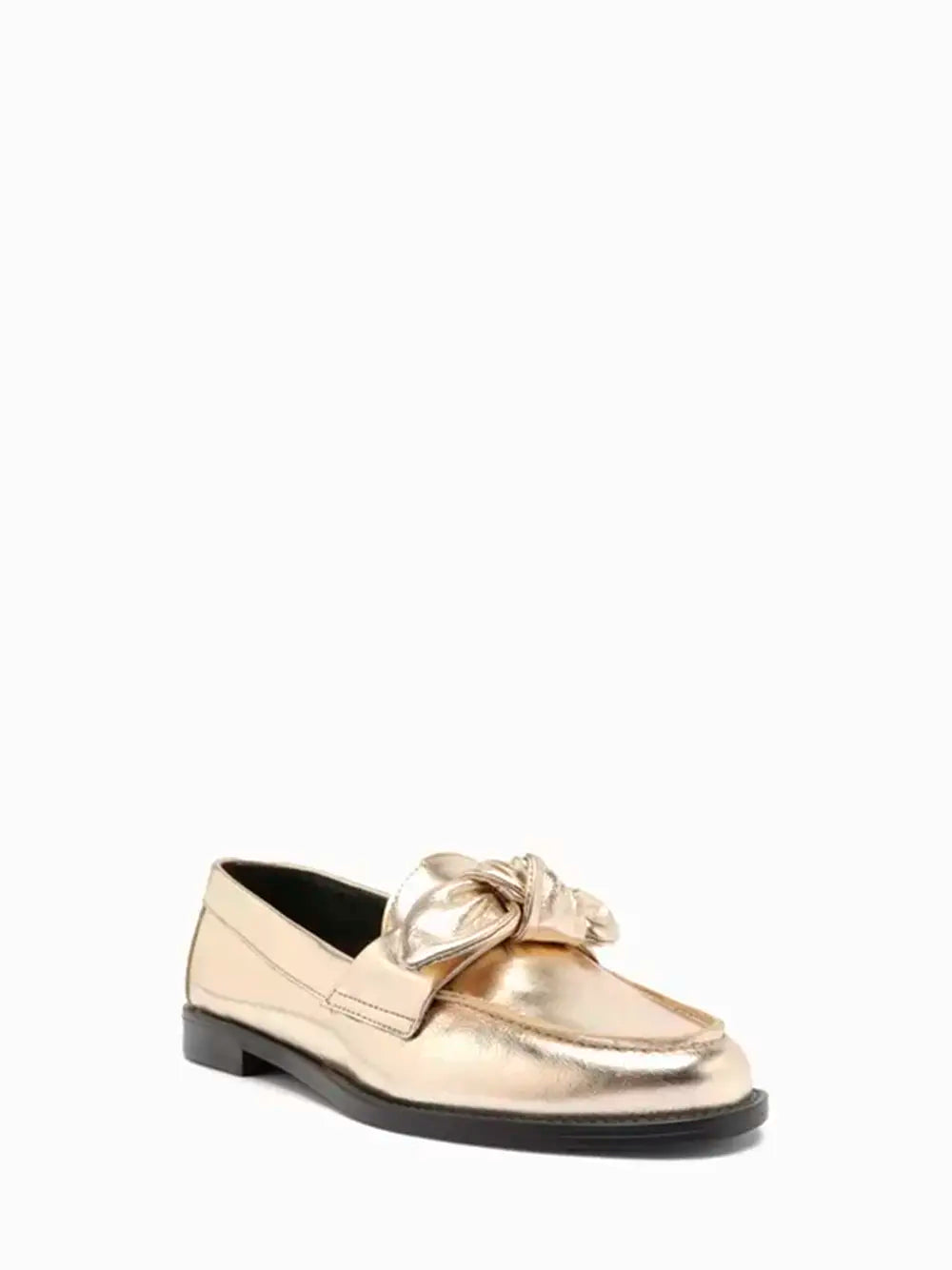 Loafer Arezzo em Pele Dourada e Pormenor de Laço