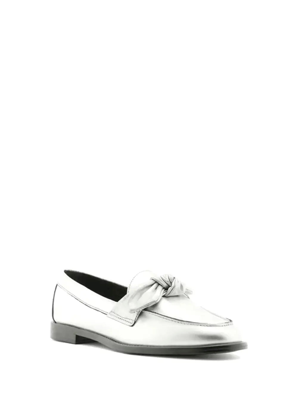 Silver Arezzo Leather Loafers with Bow