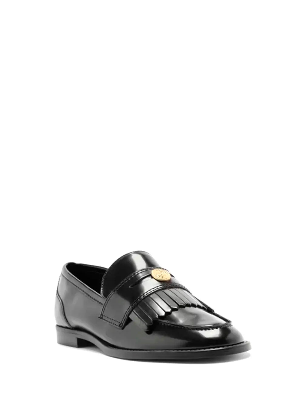 Loafer Arezzo Preto em Pele e Pormenor em Dourado